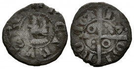 PEDRO IV (1336-1387). Obolo. (Ve. 0,63g/13mm). Barcelona. (Cru V.S. 421). Anv: Busto coronado de Pedro III a izquierda, alrededor leyenda: PETRVS REX....