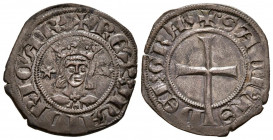 SANCHO I (1311-1324). Dobler (Ve. 1,71g/20mm). S/D. Mallorca. (Cru. V.S. 547). Anv: Efigie coronada de frente entre dos estrellas, alrededor leyenda: ...