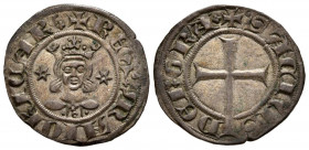 SANCHO I (1311-1324). Dobler (Ve. 1,68g/20mm). Mallorca. (Cru. V.S. 547). Anv: Efigie coronada de frente entre dos estrellas, alrededor leyenda: REX M...
