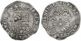 REYES CATOLICOS (1474-1504). 1 Real. (Ar. 3,24g/28mm). Sin marca de ceca. (Cal-2019-Falta). MBC. Cospel faltado. Alabeada. Muy raro.