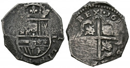 FELIPE III (1598-1621). 2 Reales. (Ar. 6,87g/26mm). 161X. Toledo V. (Cal-2019-Tipo 137). MBC. Vanos de acuñación.