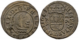 FELIPE IV (1621-1665). 16 Maravedís. (Ae. 3,39g/25mm). 1663. Burgos R. (Cal-2019-440). EBC-. Descentrada.