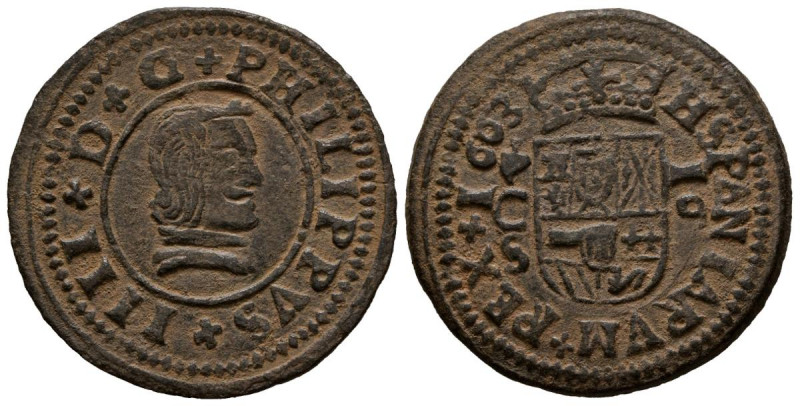 FELIPE IV (1621-1665). 16 Maravedís. (Ae. 4,60g/26mm). 1663. Córdoba S. (Cal-201...