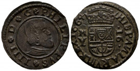 FELIPE IV (1621-1665). 16 Maravedís. (Ae. 4,59g/26mm). 1664. Madrid Y. (Cal-2019-481). MBC+.