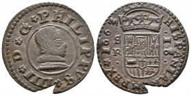 FELIPE IV (1621-1665). 16 Maravedís (Ae. 4,37g/25mm). 1663. Sevilla R. (Cal-2019-497). MBC+. Grieta.