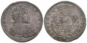 CARLOS III, El Pretendiente (1700-1714). 1 Tari (Ar. 4,35g/25mm). 1715. Nápoles. Con el título de Emperador de Austria y Rey de España. (MIR-324/1). E...