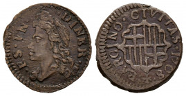 CARLOS III PRETENDIENTE (1701-1714). Diner (Cu 0,88g/14mm). 1708. Barcelona. (Cal-2019-1) MBC.