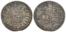 FELIPE V (1700-1746). 1 Real (Ar. 2,90g/20mm). 1738. Madrid JF. (Cal-2019-454). EBC. Precioso tono.