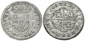 FELIPE V (1700-1746). 2 Reales (Ar. 5,51g/27mm). 1722. Sevilla J. (Cal-2019-980). MBC+.