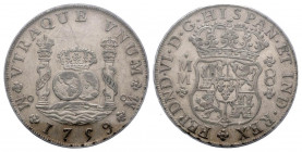 FERNANDO VI (1746-1759). 8 Reales (Ar. 27,00g/38mm)*. 1759. México MM. (Cal-2019-495). XF Details. Rayas en anverso. Encapsulada por PCGS. *Peso y med...