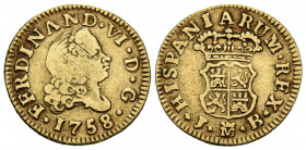 FERNANDO VI (1746-1759). 1/2 Escudo. (Au. 1,73g/15mm). 1758. Madrid JB. (Cal-2019-564). MBC-.