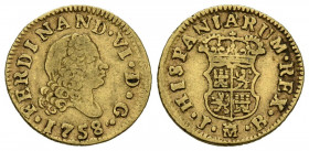 FERNANDO VI (1746-1759). 1/2 Escudo. (Au. 1,74g/15mm). 1758. Madrid JB. (Cal-2019-564). MBC-.