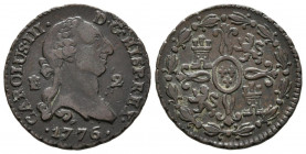 CARLOS III (1759-1788). 2 Maravedís (Ae. 2,36g/19mm). 1776. Segovia. (Cal-2019-40). MBC.