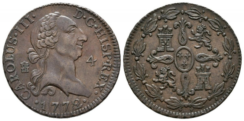CARLOS III (1759-1788). 4 Maravedís (Ae. 5,26g/25mm). 1772. Segovia. (Cal-2019-5...