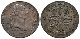 CARLOS III (1759-1788). 4 Maravedís (Ae. 5,26g/25mm). 1772. Segovia. (Cal-2019-52). EBC. Bonito ejemplar, escaso así.