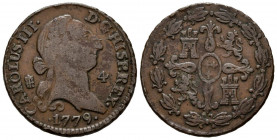 CARLOS III (1759-1788). 4 Maravedís (Ae. 5,15g/24mm). 1779. Segovia. (Cal-2019-59). MBC-.