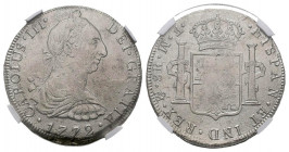CARLOS III (1759-1788). 8 Reales (Ar. 27,00g/38mm)*. 1772. México FM. (Cal-2019-1104). Ceca y ensayador invertidos. MBC+/MBC. Procedente de El Cazador...