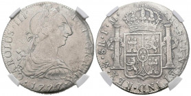 CARLOS III (1759-1788). 8 Reales (Ar. 27,00g/38mm)*. 1777. México FM. (Cal-2019-1112). MBC+. Procedente de El Cazador. Encapsulada por NGC. *Peso y me...