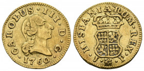 CARLOS III (1759-1788). 1/2 Escudo. (Au. 1,77g/15mm). 1760. Madrid JP. (Cal-2019-1242). MBC.