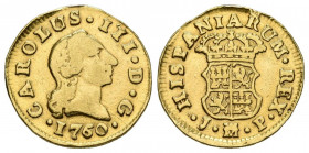 CARLOS III (1759-1788). 1/2 Escudo. (Au. 1,71g/15mm). 1760. Madrid JP. (Cal-2019-1243). MBC-.