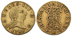 CARLOS III (1759-1788). 1/2 Escudo. (Au. 1,75g/14mm). 1768. Madrid JP. (Cal-2019-1252). MBC.