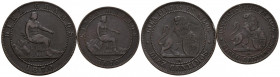 GOBIERNO PROVISIONAL (1868-1871). Bonito conjunto formado por 2 monedas de 5 y 10 Céntimos acuñados en Barcelona en 1870. OM. (Cal-2019-5/8). Nivel de...