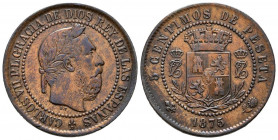 CARLOS VII, el Pretendiente (1868-1909). 5 Céntimos. (Ae. 4,92g/25mm). 1875. Bruselas. (Cal-2019-2). EBC-. Bonito tono. Vano de acuñación en reverso....