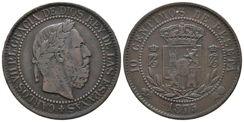 CARLOS VII, el Pretendiente (1868-1909). 10 Céntimos (Ae. 9,86g/30mm). 1875. Oña...