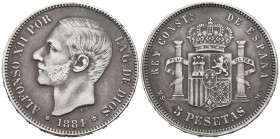 ALFONSO XII (1874-1885). 5 Pesetas. (Ar. 24,87g/37mm). 1884 *18-84. Madrid MSM. (Cal-2019-57). MBC+.