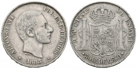 ALFONSO XII (1874-1885). 50 Centavos de Peso (Ar. 12,90g/30mm). 1885. Manila. (Cal-2019-124). MBC.