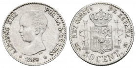 ALFONSO XIII (1885-1931). 50 Céntimos (Ar. 2,48g /18mm). 1889 *8-9. Madrid MPM. (Cal-2019-27). MBC+.