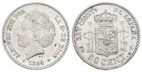 ALFONSO XIII (1885-1931). 50 Céntimos (Ar. 2,50g/18mm). 1894 *9-4. Madrid PGV. (Cal-2019-43). EBC. Precioso brillo.