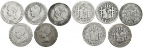 ALFONSO XIII (1885-1931). Conjunto formado por 5 monedas escasas de 1 peseta de 1889 *18-99 MPM. Diferentes estados de conservación. A EXAMINAR.