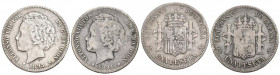 ALFONSO XIII (1885-1931). Conjunto de 2 monedas de 1 Peseta de 1893 (PGL) y 1894 (PGV). Diferentes estados de conservación. A EXAMINAR. Escasas.