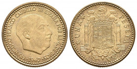 ESTADO ESPAÑOL (1939-1975). 1 Peseta. (Al-Ae. 3.58g /20mm). 1947 * 19-53. Madrid. (Cal-2019-53). SC-.