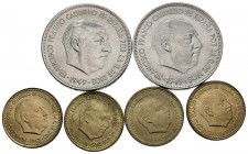 ESTADO ESPAÑOL (1936-1975). Magnífico conjunto formado por 6 piezas de 1 Peseta (1953 *62-63 y 1963 *64-65) y 5 Pesetas (1949 *49-50). Piezas sin circ...
