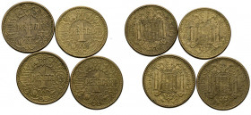 ESTADO ESPAÑOL. Conjunto de cuatro monedas de 1 Peseta de 1944. MBC+. A EXAMINAR.