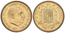 ESTADO ESPAÑOL (1936-1975). 2,50 Pesetas. (AlCu. 6,69g/25mm). 1953 *70. Madrid. (Cal-2019-89). Procedente de tira. SC-. Escasa.