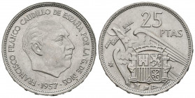 ESTADO ESPAÑOL (1939-1975). 25 Pesetas. (Ni. 8.55g /27mm). 1957 * 58. Madrid. (Cal-2019-116). SC-. Leves marquitas en anverso.