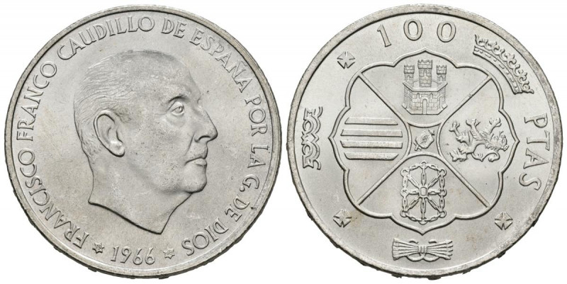 ESTADO ESPAÑOL (1936-1975). 100 Pesetas (Ar. 18.84g /34mm). 1966 * 19-68. Madrid...