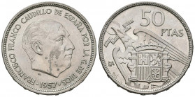 ESTADO ESPAÑOL (1939-1975). 50 Pesetas. (Ni. 12.55g /30mm). 1957 * BA. (Cal-2019-156). I Exposición Iberoamericana de Numismática y Medallística. EBC+...