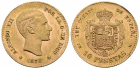 ESTADO ESPAÑOL. 10 Pesetas. (Au. 3,21g/19mm). 1878 *19-62. Madrid DEM. (Cal-2019-168). Reacuñación oficial. EBC/EBC+. Restos de brillo original.