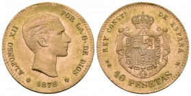 ESTADO ESPAÑOL. 10 Pesetas. (Au. 3,22g/19mm). 1878 *19-62. Madrid DEM. (Cal-2019-168). Reacuñación oficial. EBC/EBC+. Restos de brillo original.