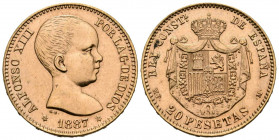 ESTADO ESPAÑOL. 20 Pesetas. (Au. 6,44g/21mm). 1887 *19-61. Madrid MPM. (Cal-2019-170). EBC+.