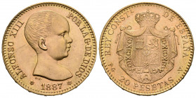 ESTADO ESPAÑOL. 20 Pesetas. (Au. 6,45g/21mm). 1887 *19-62. Madrid PGV. (Cal-2019-171). SC-.
