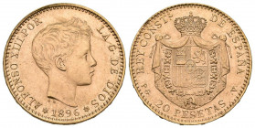 ESTADO ESPAÑOL. 20 Pesetas. (Au. 6,44g/21mm). 1896 *19-61. Madrid PGV. (Cal-2019-172). EBC.