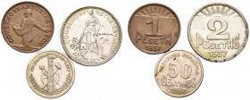CONSEJO DE ASTURIAS Y LEÓN (1936-1939). Serie de 3 valores: 50 Céntimos, 1 y 2 Pesetas. 1937. (Cal-2019-8-10). MBC+.