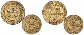 MENORCA. Conjunto de 2 monedas con valores de 25 céntimos y 2,50 pesetas acuñadas en 1937. Diferentes estados de conservación. A EXAMINAR.