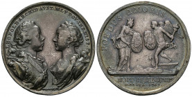 CARLOS III (1759-1788). Boda de Leopoldo de Austria y la Infanta de España María Luisa. (Ar. 25,92g/40mm). 1766. Grabador: Wideman. (MHE 484). Anv: Bu...