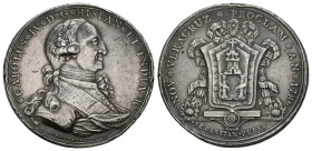 CARLOS IV (1788-1808). Proclamación en Veracruz, México. (Ar. 30,04g/40mm). 1789. Grabador: G. A. Gil. (Vives 717 var; RAH 273 var). Anv: Busto de Car...